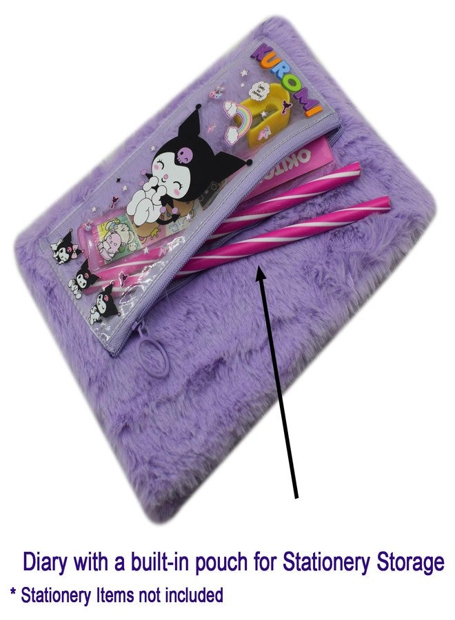Asera 1 Pc Fur Plush Diary with attached Pencil Pouch for Kids (21.5 * 15 cms) / Birthday Return Gifts for Kids, 70 Pages (KUROMI PURPLE) - Image 2